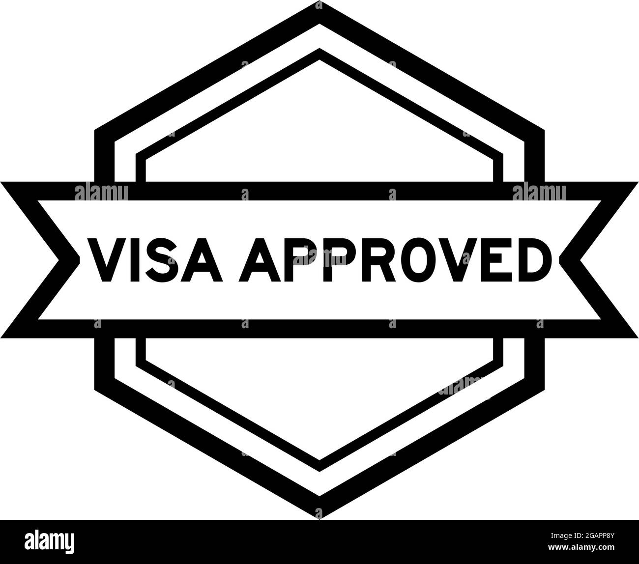 Vintage hexagon label banner with word visa approved in black color on white background Stock Vector