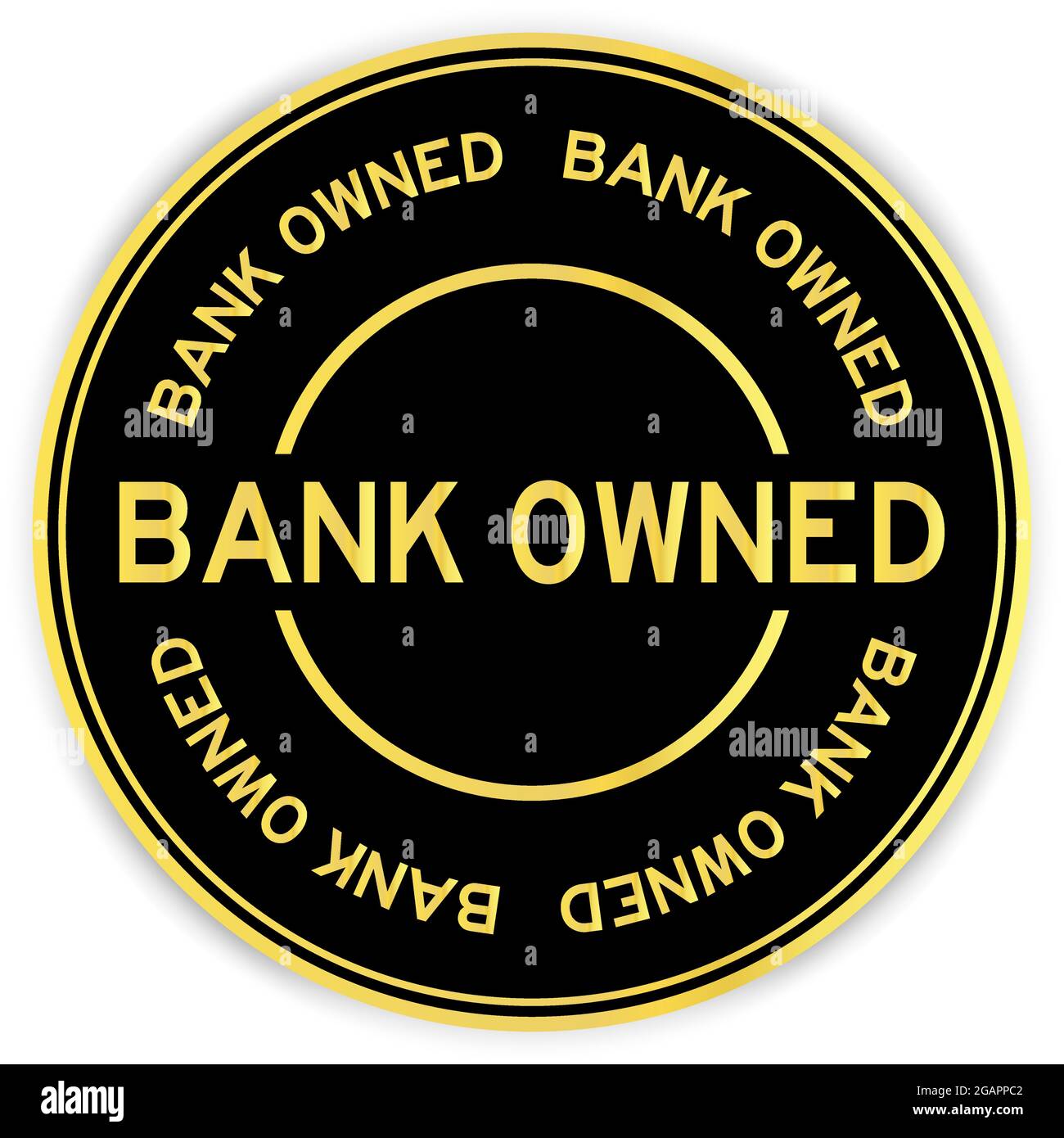 Black and gold color round label sticker with word bank owned on white background Stock Vector
