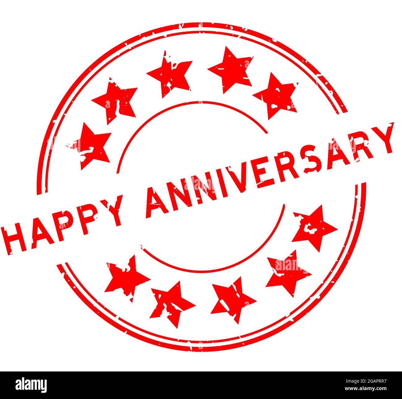 Grunge red happy anniversary word round rubber seal stamp on white