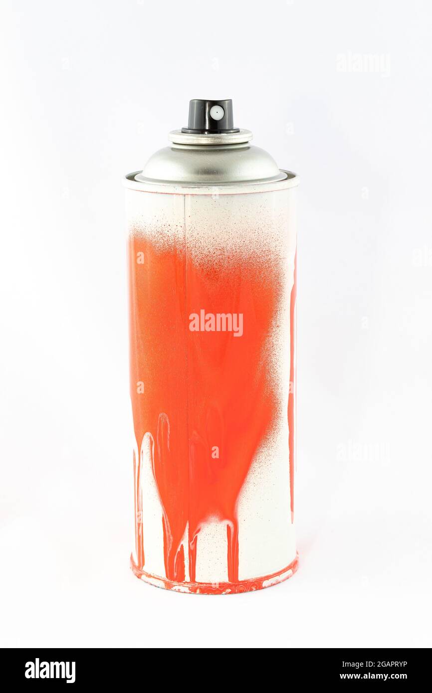 Red Spray Paint Can on White Background - Close-Up Shot Stock Photo