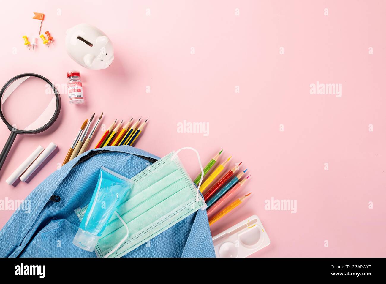 Lay with Pink School Supplies Isolated Stock Image - Image of