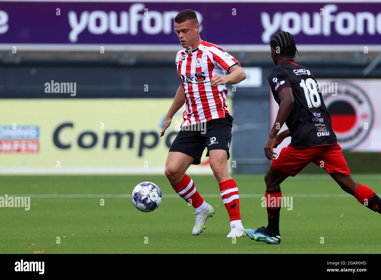 ROTTERDAM, NETHERLANDS - JULY 31: Vito van Crooij of Sparta Rotterdam,  Modeste Duku of Excelsior Rotterdam during the Club Friendly match between  Excelsior Rotterdam and Sparta Rotterdam at Van Donge & De