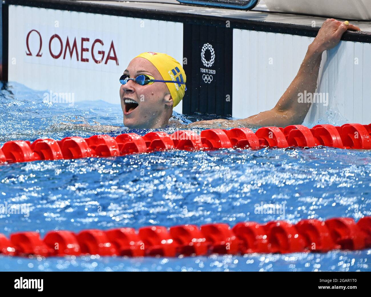 Tokyo, Japan. 1st Aug, 2021. Sarah Sjoestroem of Sweden reacts after