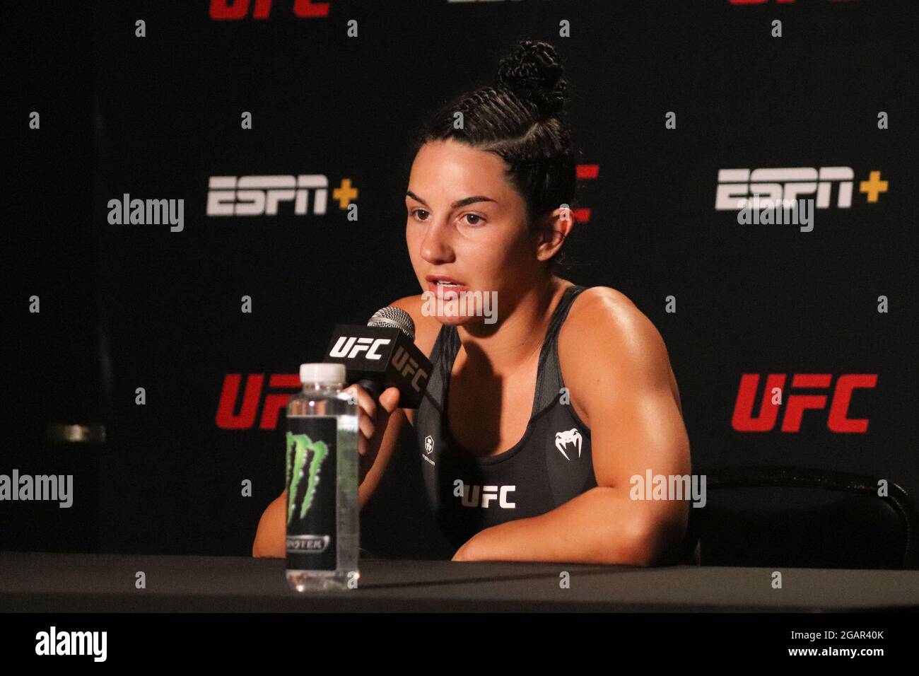 LAS VEGAS, NV - JULY 31: Cheyanne Buys interacts with media after the UFC Vegas 33: Hall vs Strickland Weigh-in event at UFC Apex on July 31, 2021 in Las Vegas, Nevada, United States. (Photo by Diego Ribas/PxImages) Stock Photo