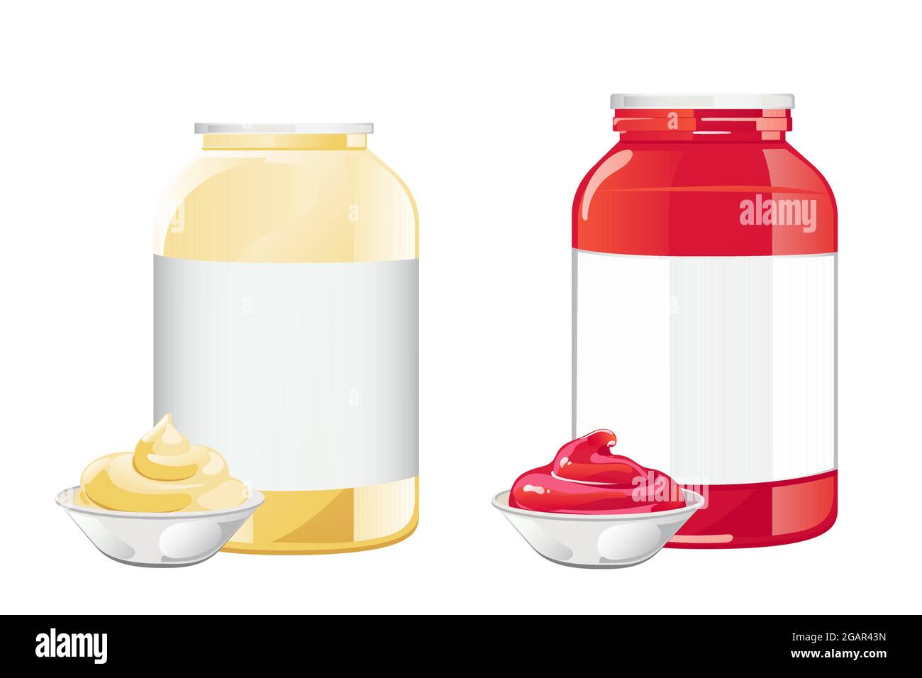 Ketchup and mayonnaise in jar set. Vector illustration in flat cartoon style Stock Vector Image