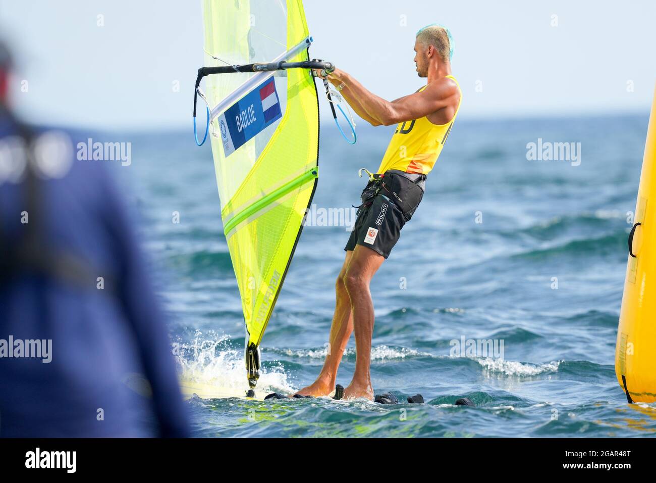 TOKYO, JAPAN - JULY 31: Kiran Badloe of the Netherlands competing on Men's Windsufer - RS:X during the Tokyo 2020 Olympic Games at the Sagami on July 31, 2021 in Tokyo, Japan (Photo by Ronald Hoogendoorn/Orange Pictures) NOCNSF Stock Photo