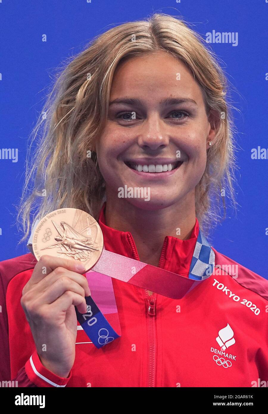 Tokyo, Japan. 1st Aug, 2021. Pernille Blume of Denmark poses during the  awarding ceremony after the women's 50m freestyle final of swimming at the  Tokyo 2020 Olympic Games in Tokyo, Japan, Aug.