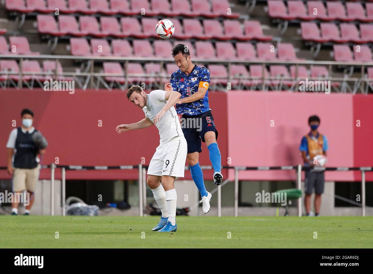 Ibaraki, Japan. 31st July, 2021. (L-R) Chris Wood (NZL), Maya Yoshida (JPN) Football/Soccer : Tokyo 2020 Olympic Games Men's football Quarter-finals match between Japan 0-0 (4-2 PSO) New Zealand at the Ibaraki Kasima Stadium in Ibaraki, Japan . Credit: Mutsu Kawamori/AFLO/Alamy Live News Stock Photo