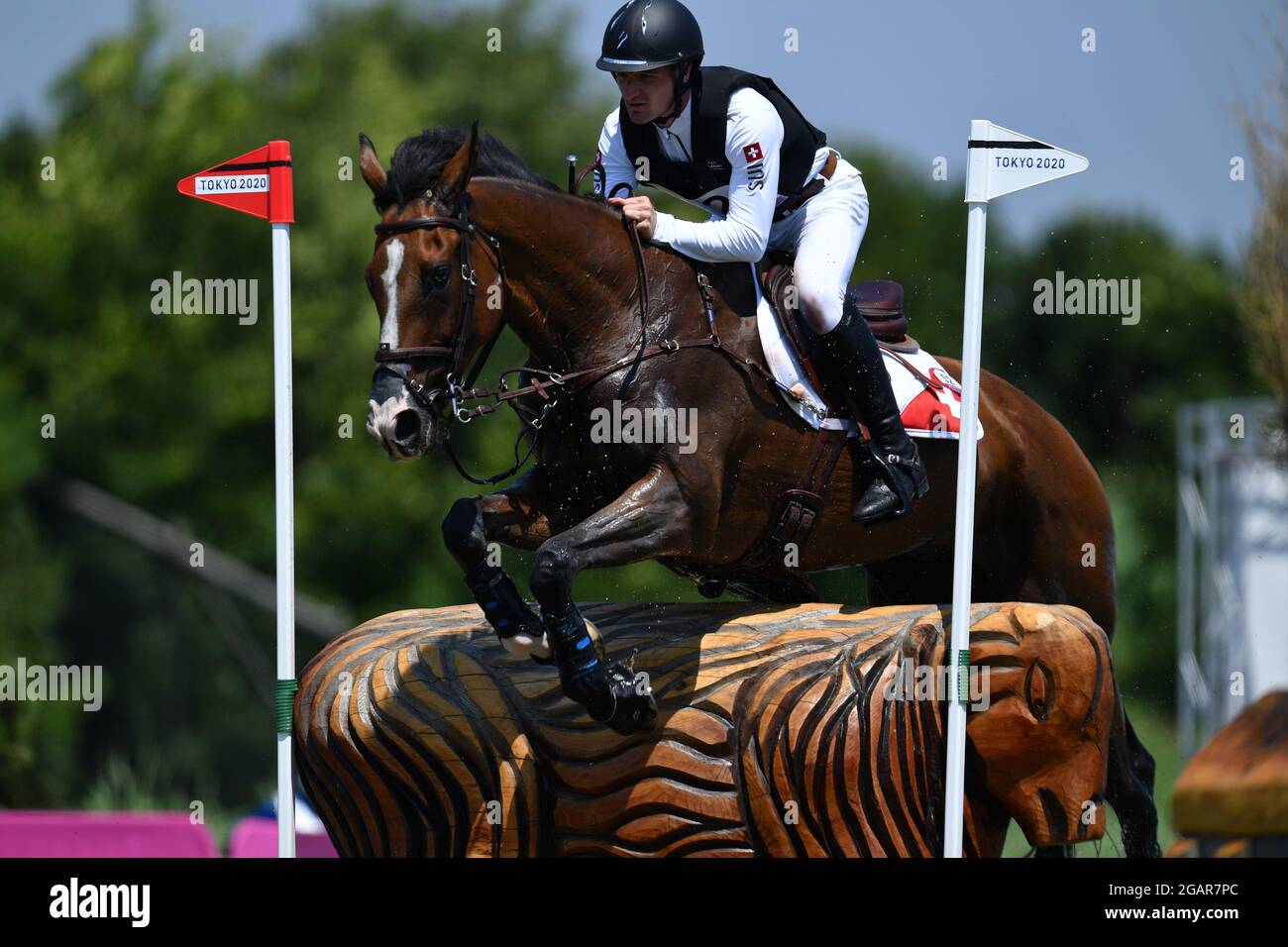 Tokyo, Japan. Credit: MATSUO. 1st Aug, 2021. GODEL Robin (SUI) Equestrian: Cross Country - Team and Individual during the Tokyo 2020 Olympic Games at the Sea Forest Cross-Country Course in Tokyo, Japan. Credit: MATSUO .K/AFLO SPORT/Alamy Live News Stock Photo