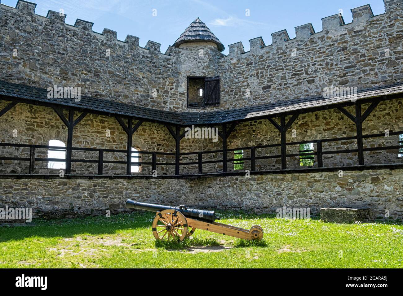 Courtyard in Stara Lubovna castle ruins, Slovak republic, Europe. Travel destination. Stock Photo