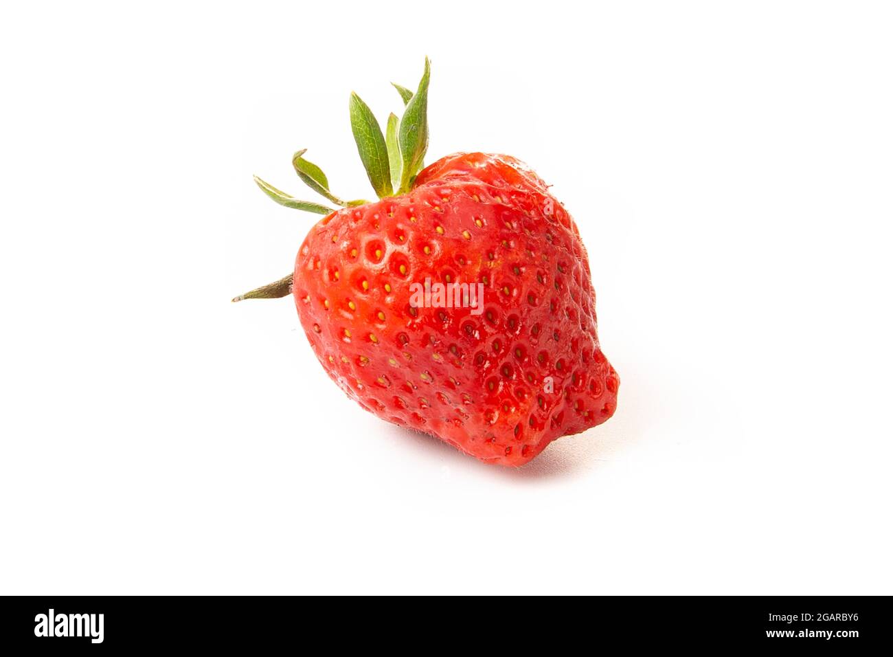 One strawberry with strawberry leaf on white background Stock Photo - Alamy