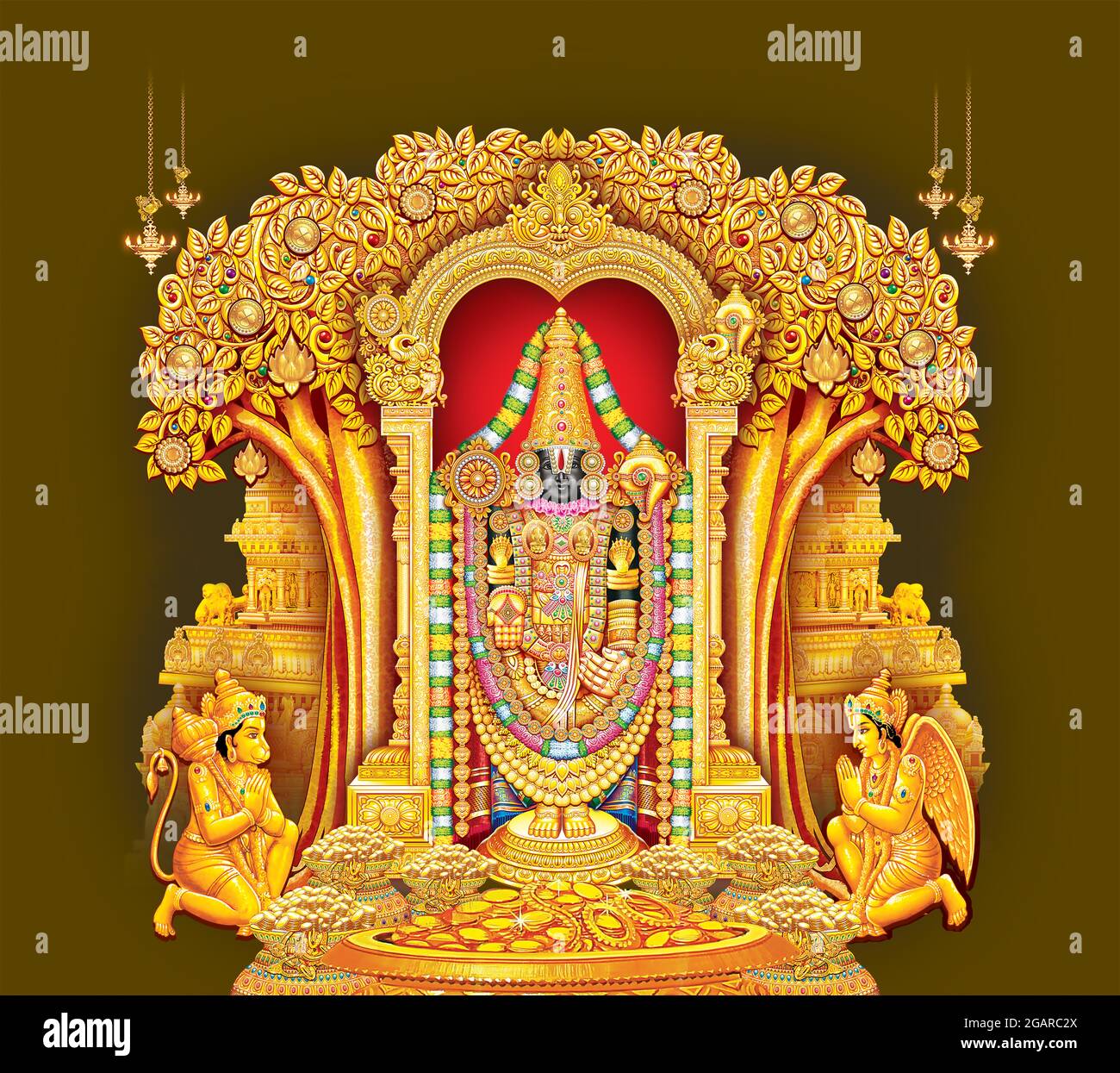 Trending New Hindu God Golden tirupathi, tirupati, Balaji, Sri Venkateswara with Golden Garuda and Hanuman fine painting art Stock Photo - Alamy Trending New Hindu God Golden tirupathi, tirupati, Balaji, Sri Venkateswara with Golden Garuda and Hanuman fine painting art Stock Photo - Alamy