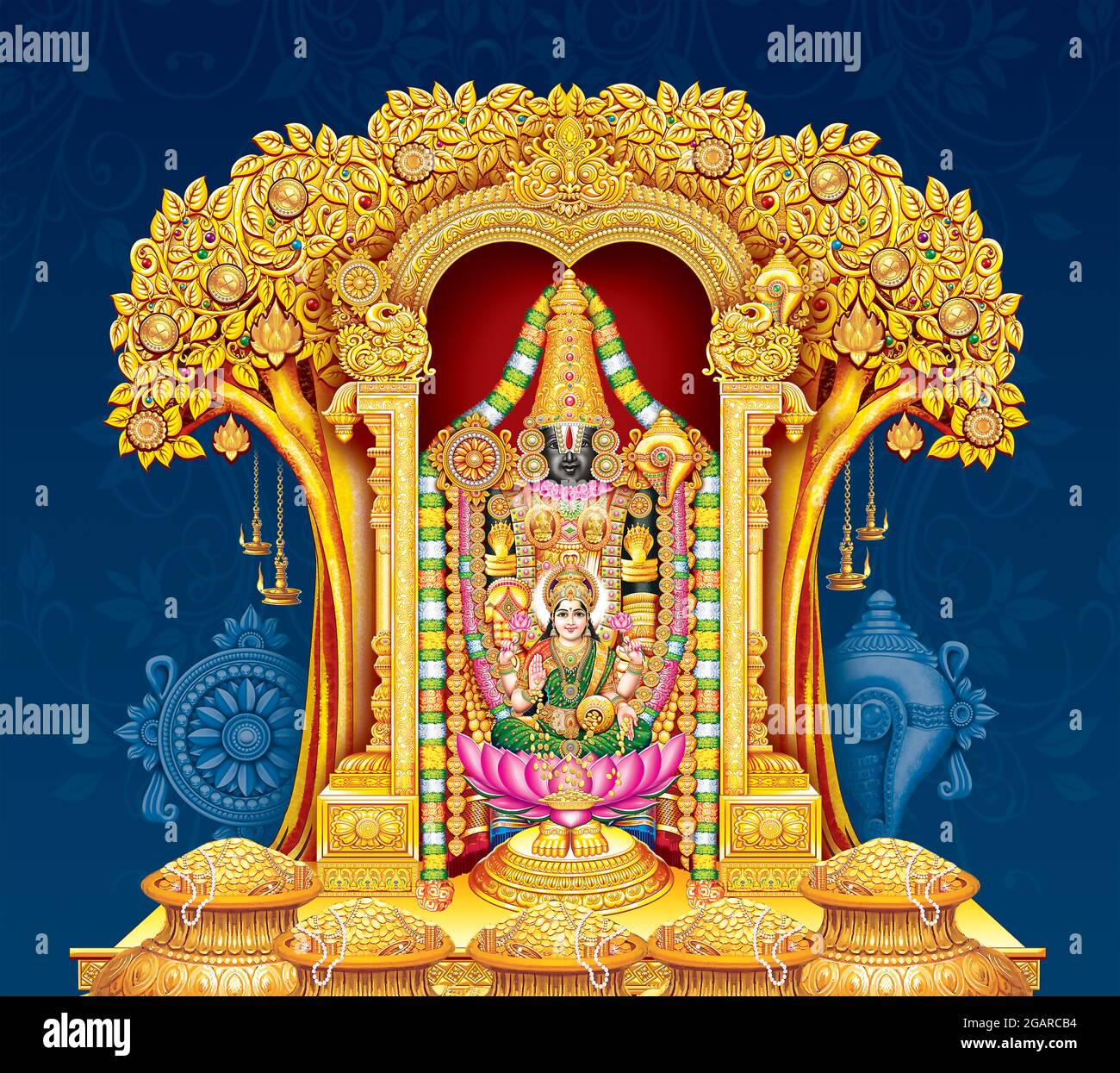 Trending Hindu God tirupathi, tirupati, Balaji, Sri Venkateswara with  Golden tree fine painting art Stock Photo - Alamy