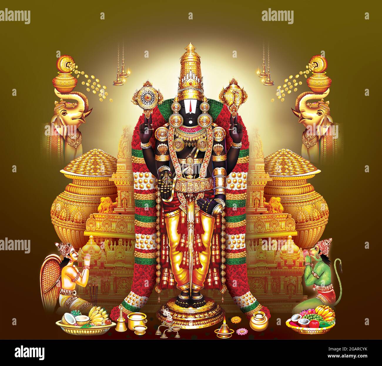Trending New Hindu God tirupathi, tirupati, Balaji, Sri Venkateswara with  Garuda and Hanuman fine painting art Stock Photo - Alamy