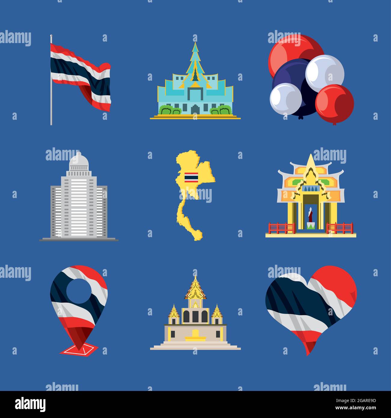 thailand flags and landmark Stock Vector