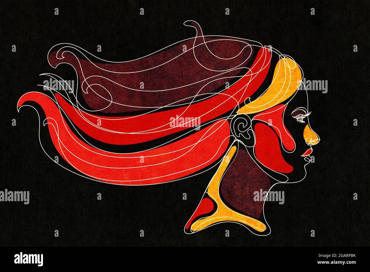 Abstract line art female portrait in profile with colorful shapes ...