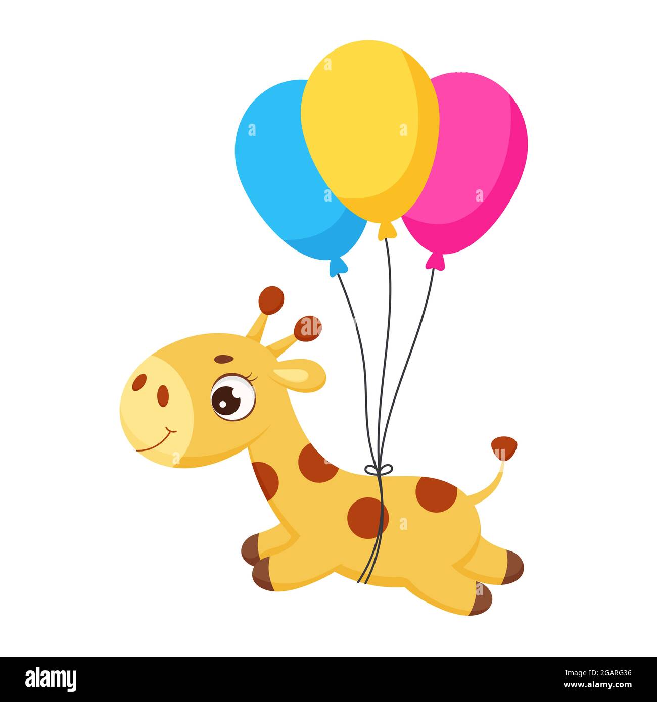 Baby Shower greeting card with cute little giraffe flying on balloons ...