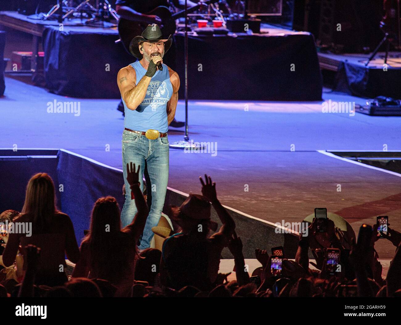 George, USA. 30th July, 2021. SInger Tim McGraw headlines night one of the Watershed Music Festival at The Gorge Amphitheater on July 30, 2021 in George, Washington. (Photo by Xander Deccio/ImageSpace) Credit: Imagespace/Alamy Live News Stock Photo