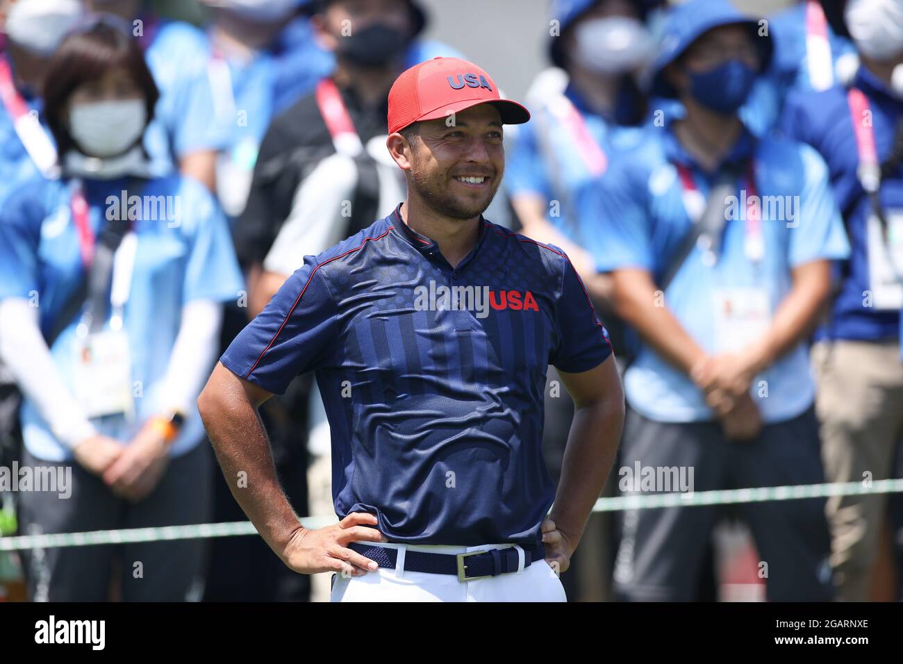 Saitama, Japan. 1st Aug, 2021. Xander Schauffele of the United States reacts before the men's individual stroke play round 4 golf match at Tokyo 2020 Olympics in Saitama, Japan, Aug. 1, 2021. Credit: Zheng Huansong/Xinhua/Alamy Live News Stock Photo