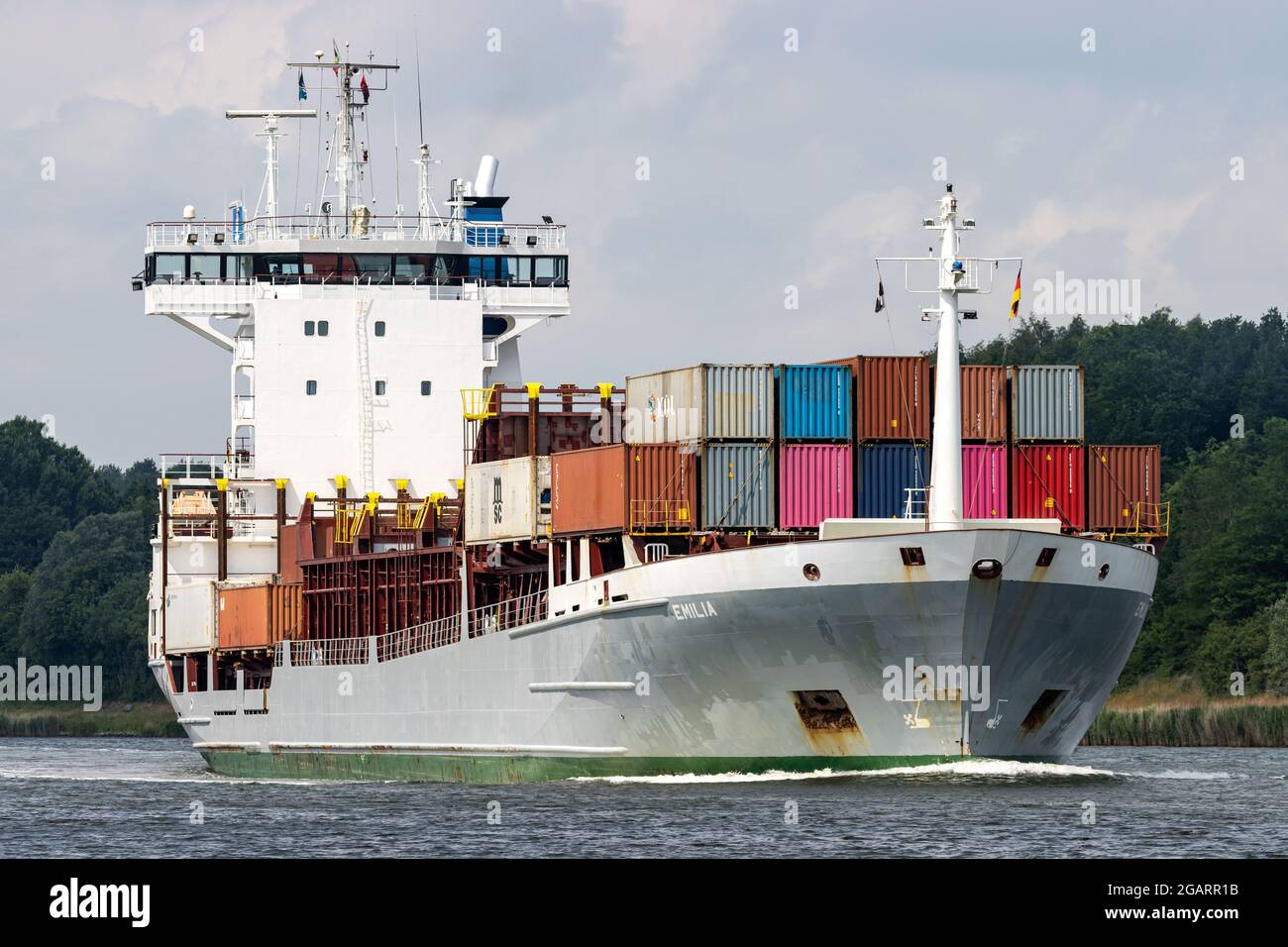container ship EMILIA in the Kiel Canal Stock Photo