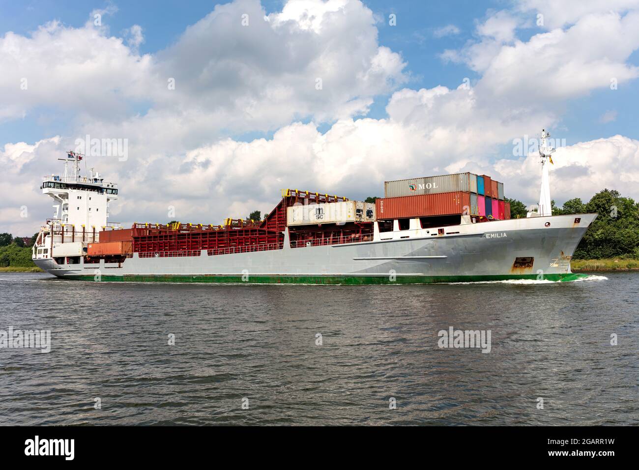 container ship EMILIA in the Kiel Canal Stock Photo