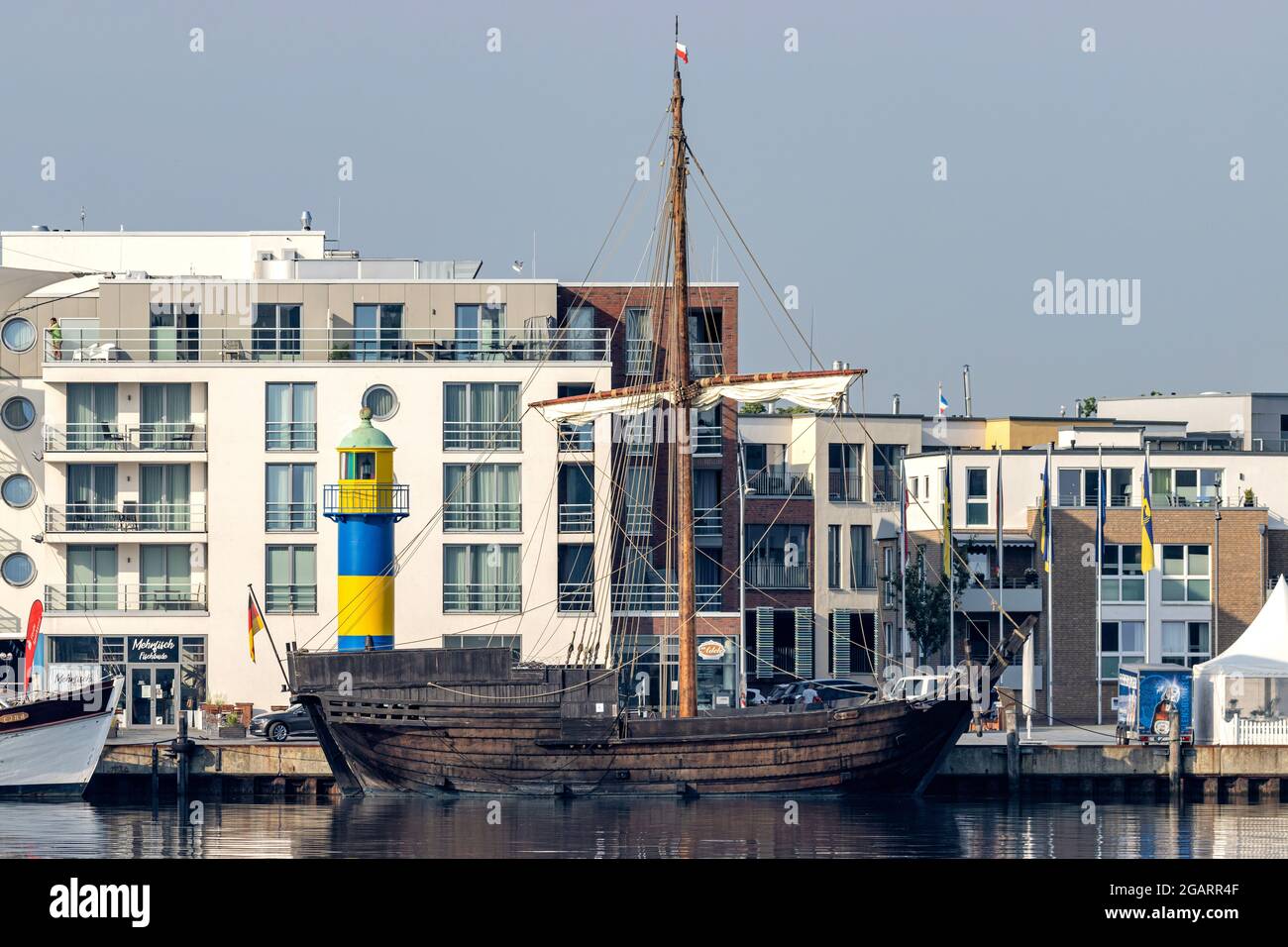 Hanseatic League cog replica HANSE-KOGGE in the port of Eckernförde Stock Photo