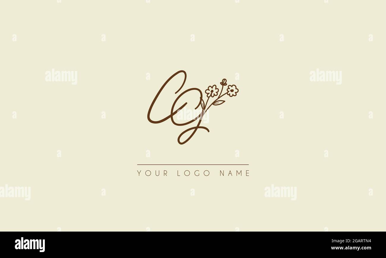 Initial letter CG Or GC Signature handwritten wedding botanical floral ...