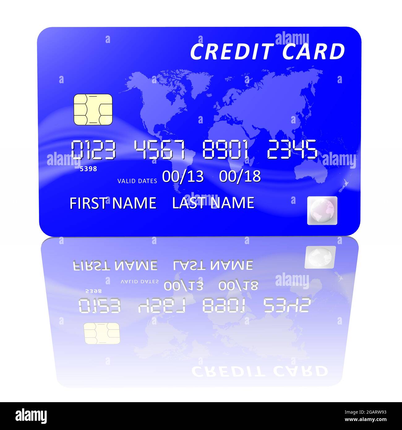 3D illustration. Blue credit card isolated on white background Stock ...