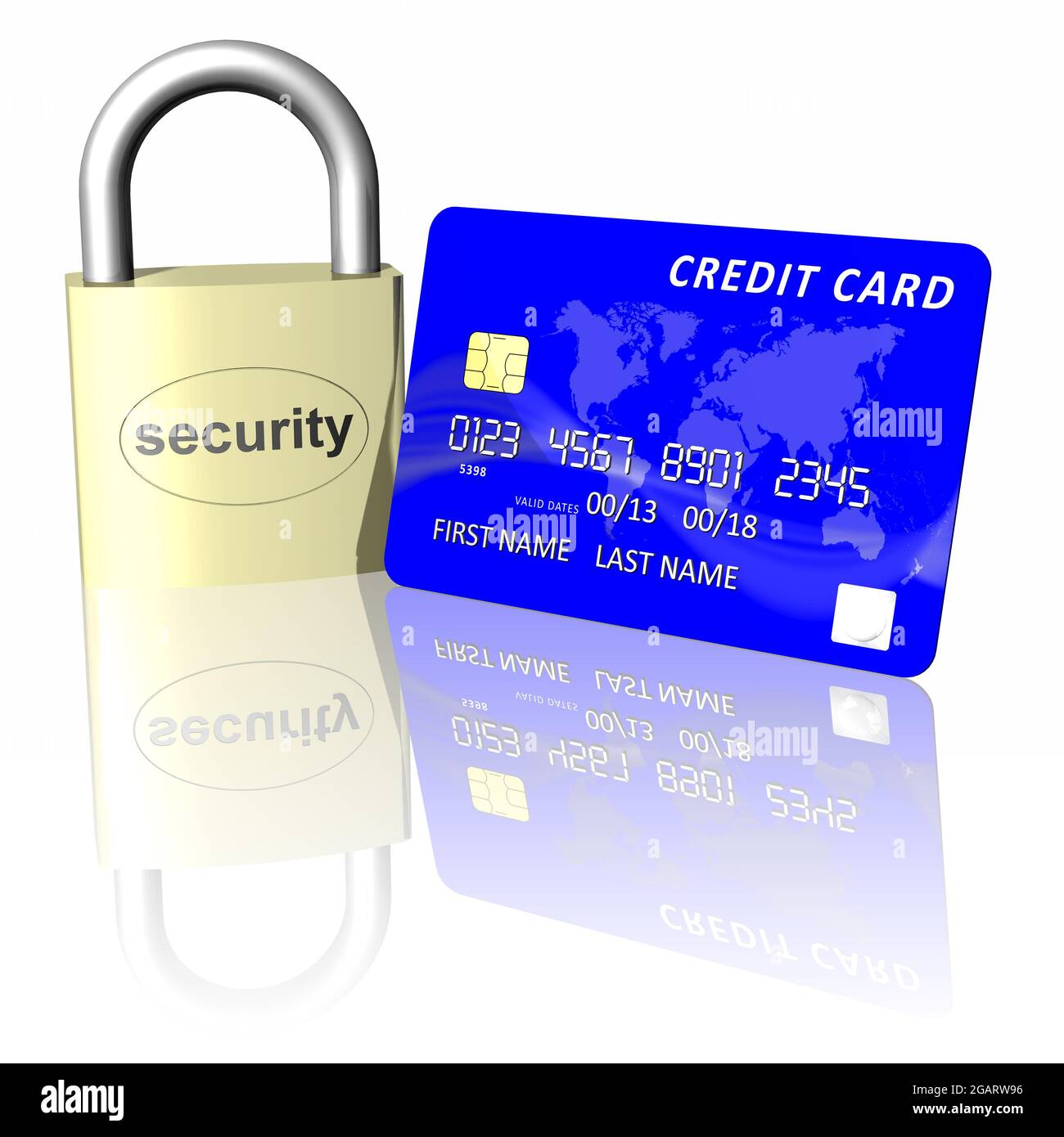 3D illustration. Credit card and padlock to show payment security. Stock Photo