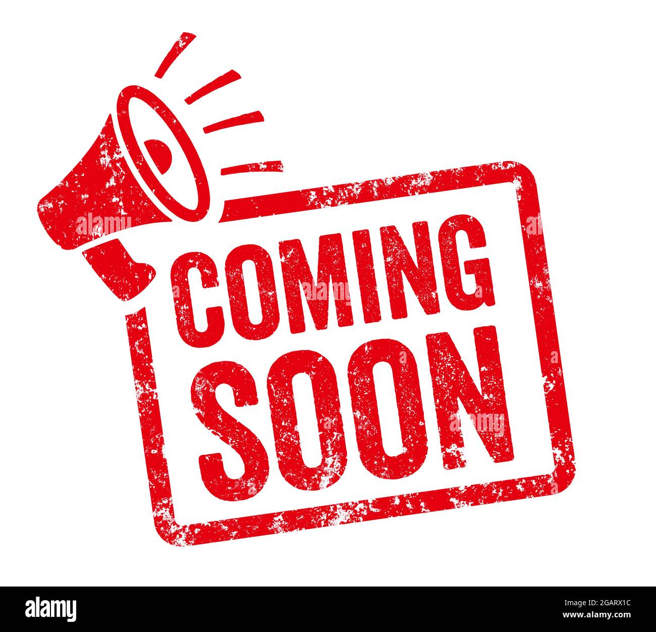 Red Stamp With Megaphone Coming Soon Stock Photo Alamy