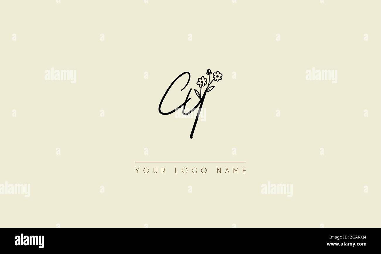 Initial letter CY  Or  YC Signature handwritten wedding botanical floral icon logo vector  design  illustration Stock Vector