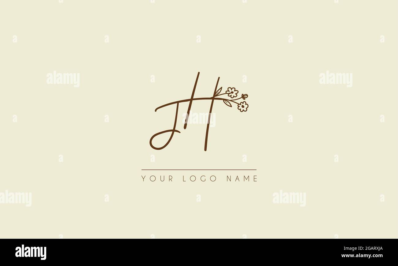 Initial letter JH Or HJ Signature handwritten wedding botanical floral ...