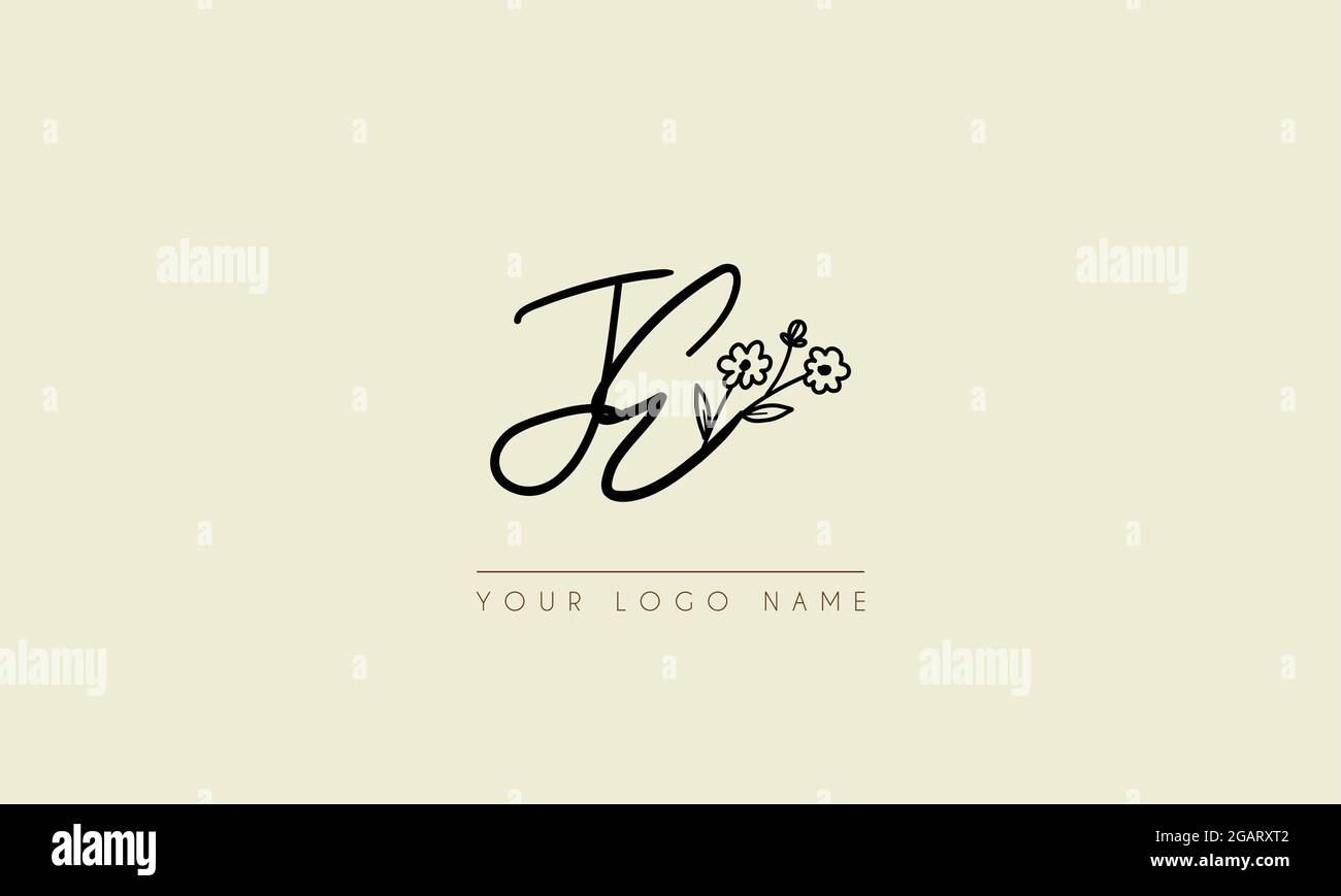 Initial letter JE Or EJ  Signature handwritten wedding botanical floral icon logo vector  design  illustration Stock Vector