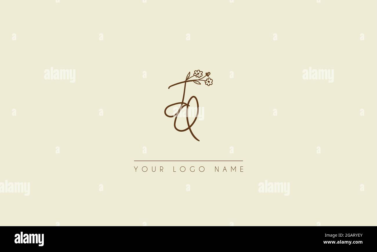 Initial letter JQ Or QJ Signature handwritten wedding botanical floral icon logo vector  design  illustration Stock Vector
