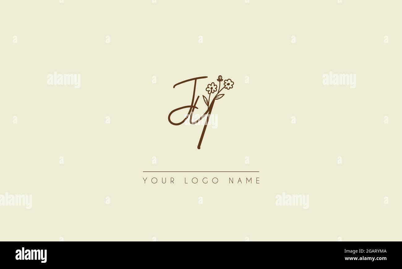 Initial letter JU  Or UJ Signature handwritten wedding botanical floral icon logo vector  design  illustration Stock Vector