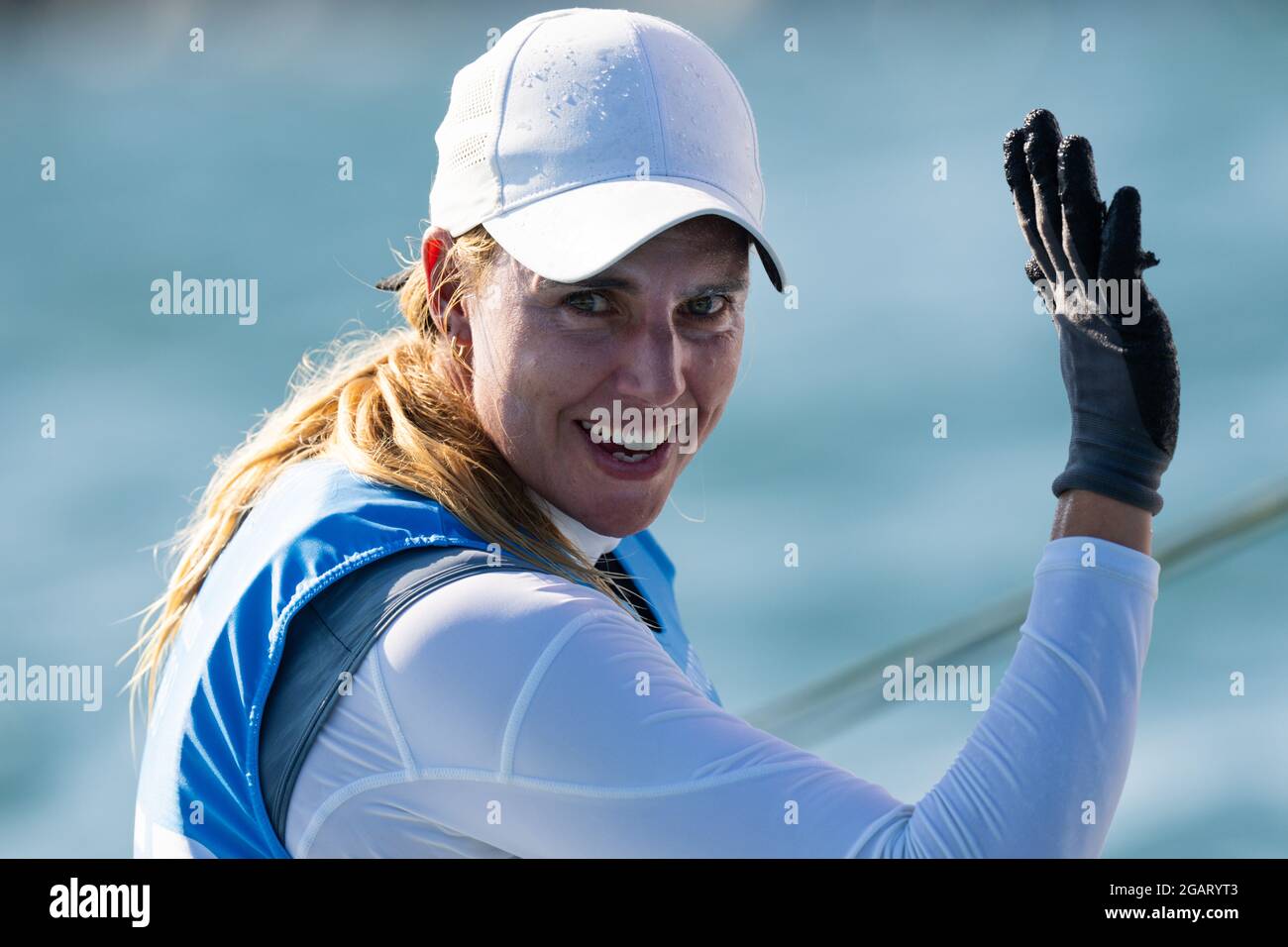 TOKYO, JAPAN - AUGUST 1: Marit Bouwmeester of The Netherlands competing on Womans one person dinghy laser radial during the Tokyo 2020 Olympic Games at the Sagami on August 1, 2021 in Tokyo, Japan (Photo by Ronald Hoogendoorn/Orange Pictures) NOCNSF Credit: Orange Pics BV/Alamy Live News Stock Photo