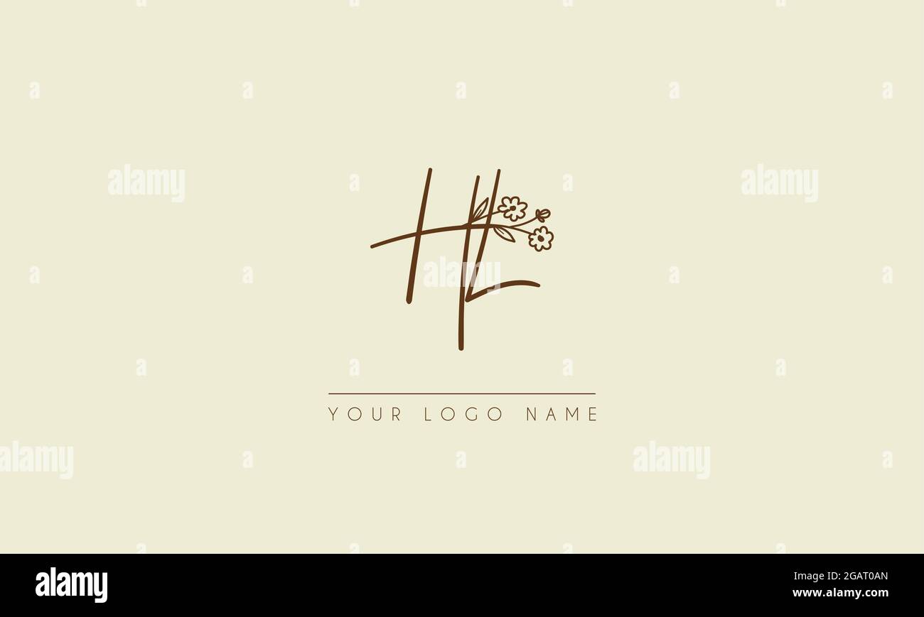 Initial letter HL Or LH  Signature handwritten wedding botanical floral icon logo vector  design  illustration Stock Vector
