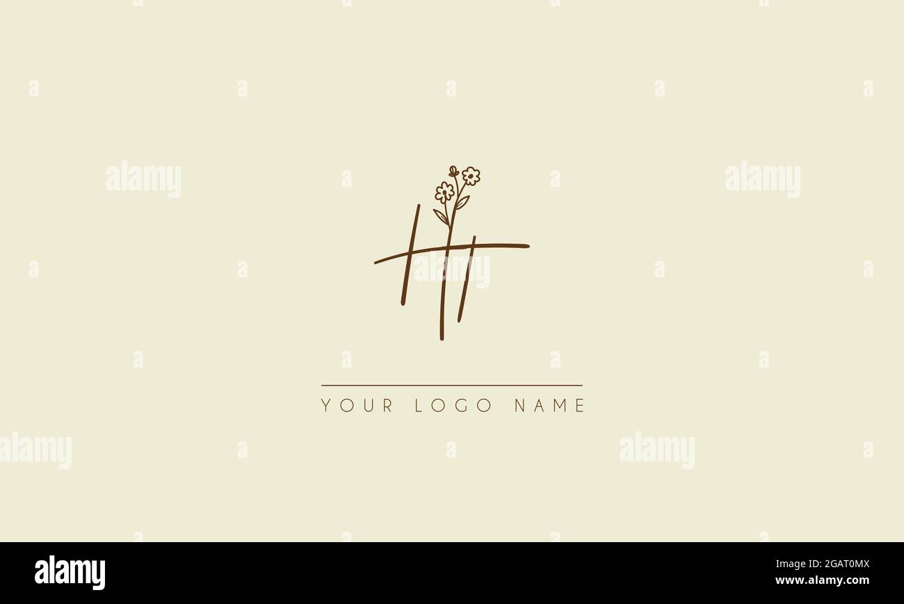 Initial letter HT Or TH Signature handwritten wedding botanical floral ...