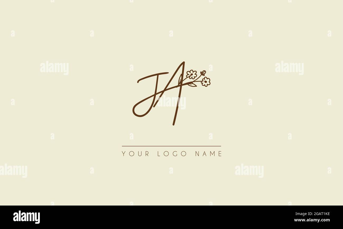 Initial letter JA Or AJ  Signature handwritten wedding botanical floral icon logo vector  design  illustration Stock Vector