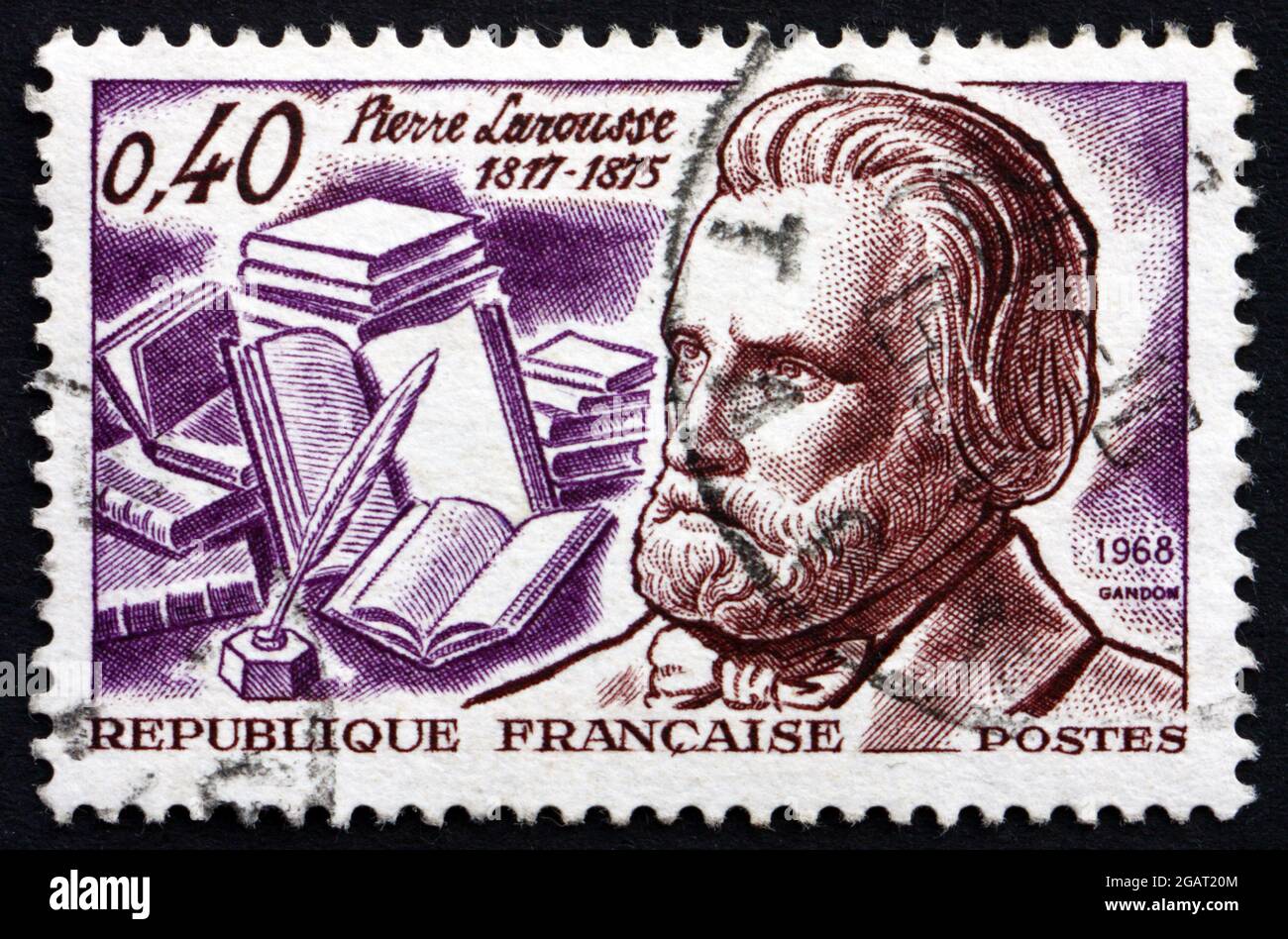 FRANCE - CIRCA 1968: a stamp printed in the France shows Pierre Larousse, Grammarian, Lexicographer and Encyclopedist, circa 1968 Stock Photo