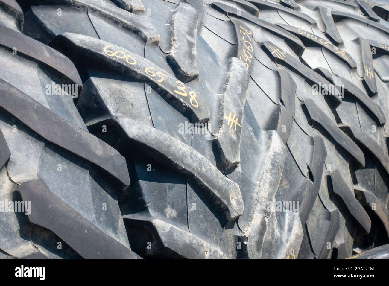 Used Tractor Tyres . Gebrauchte Traktorreifen Stock Photo