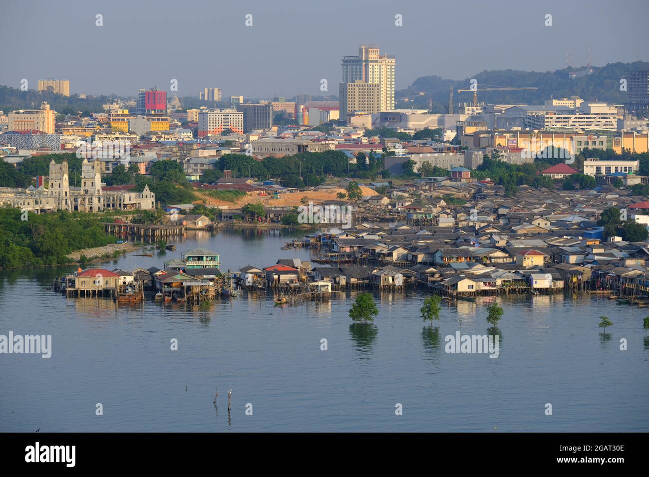 Indonesia Batam - Panoramic view from Batam Marriott Hotel Harbour Bay Stock Photo