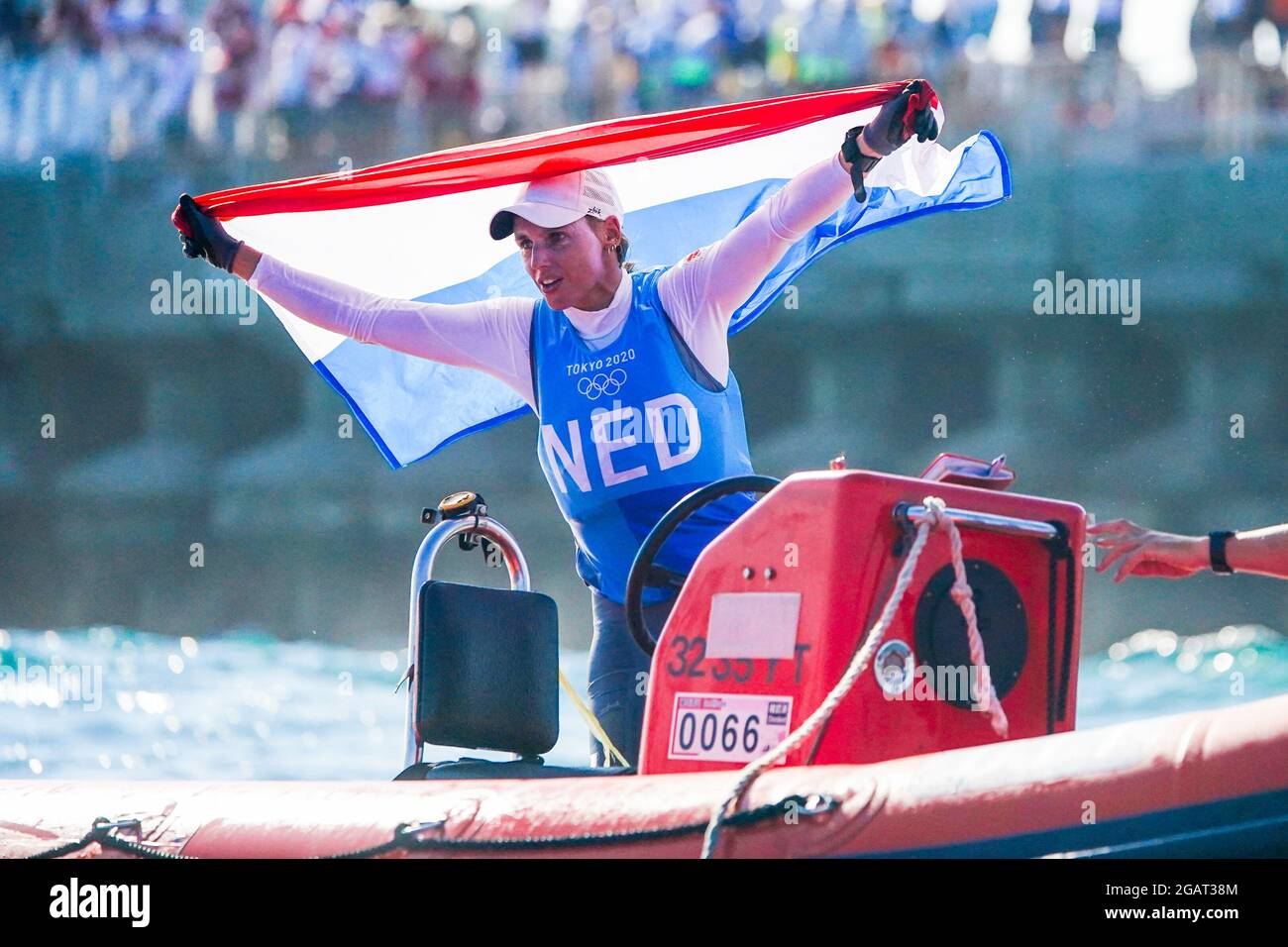 TOKYO, JAPAN - AUGUST 1: Marit Bouwmeester of The Netherlands competing on Womans one person dinghy laser radial during the Tokyo 2020 Olympic Games at the Sagami on August 1, 2021 in Tokyo, Japan (Photo by Ronald Hoogendoorn/Orange Pictures) NOCNSF Credit: Orange Pics BV/Alamy Live News Stock Photo