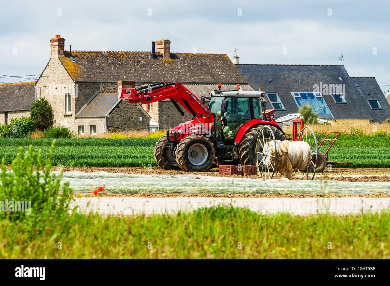 Tractor In A Farm Manche Department Cotentin Normandy France Stock 