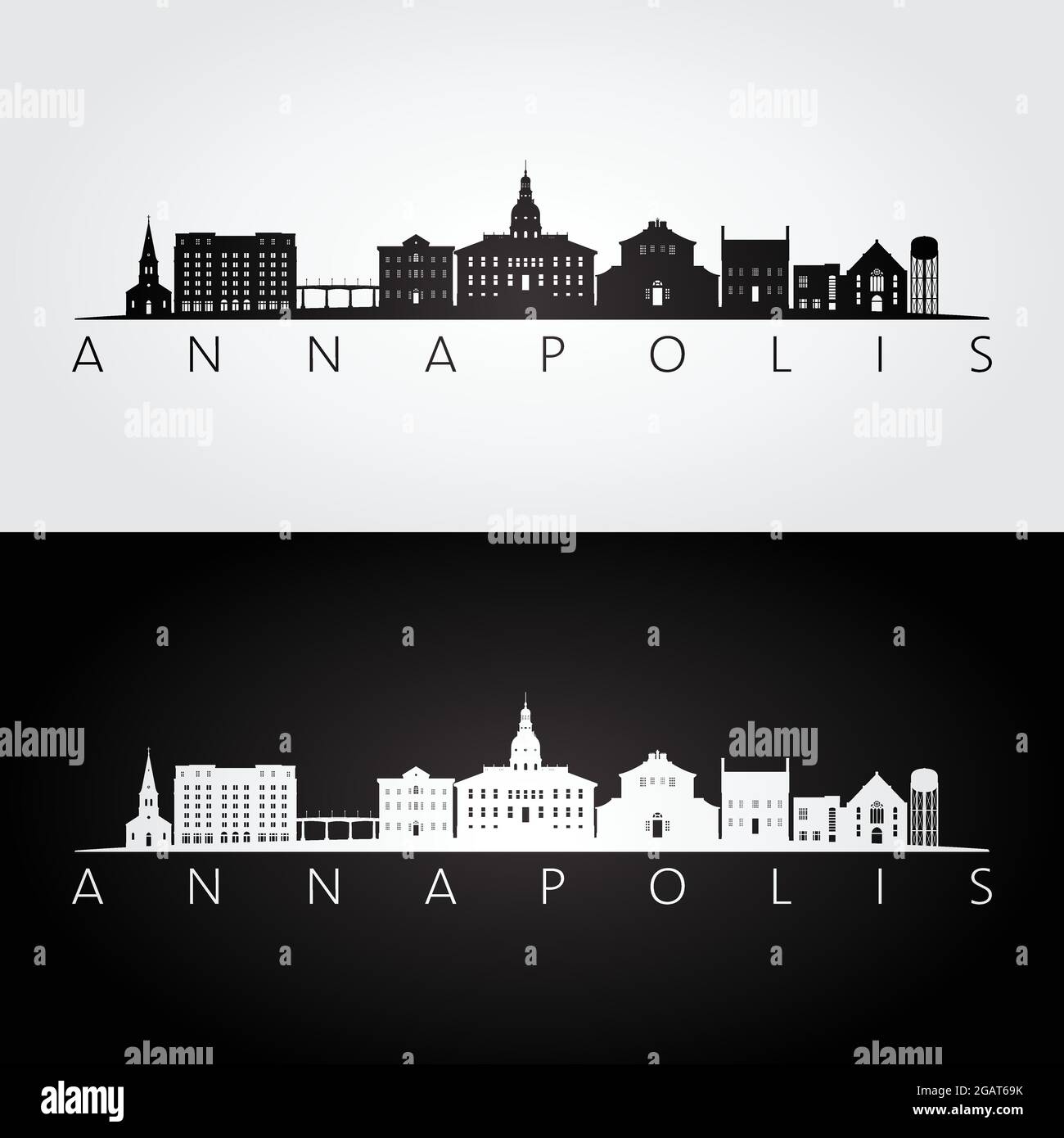 Annapolis Usa Skyline And Landmarks Silhouette Black And White Design Vector Illustration 3817