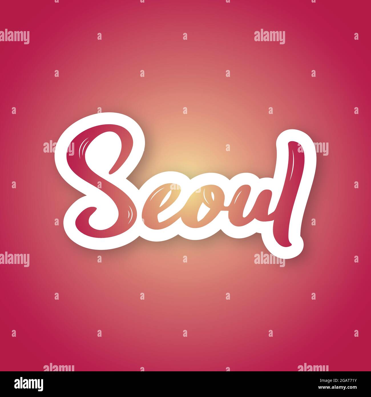 Seoul handwritten name of the South Korea capital. Sticker with