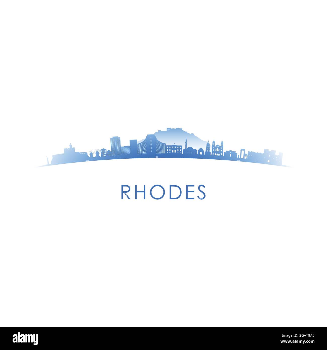 Rhodes skyline silhouette. Vector design colorful illustration. Stock Vector