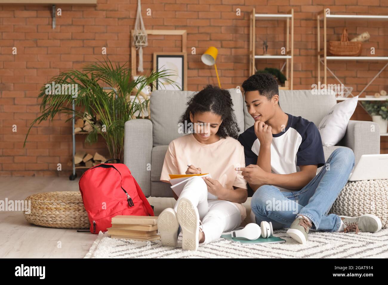 african-american-brother-and-sister-studying-at-home-stock-photo-alamy