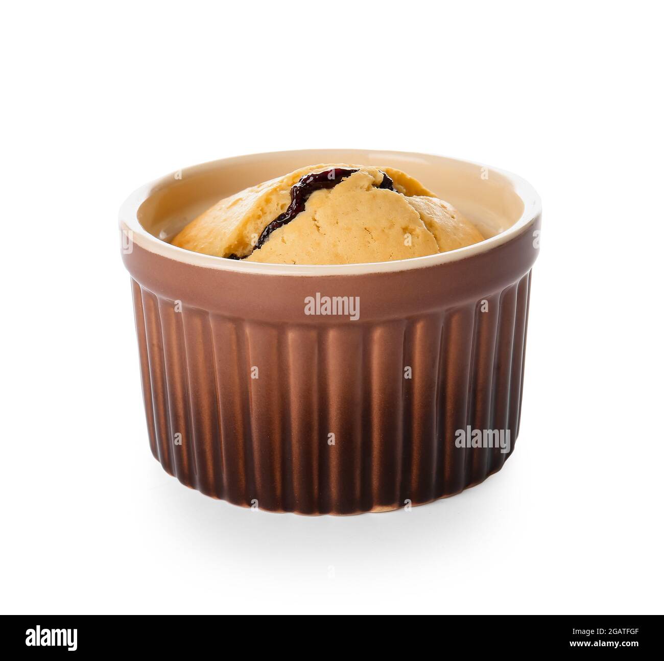 Ramekin with blueberry cobbler on white background Stock Photo Alamy
