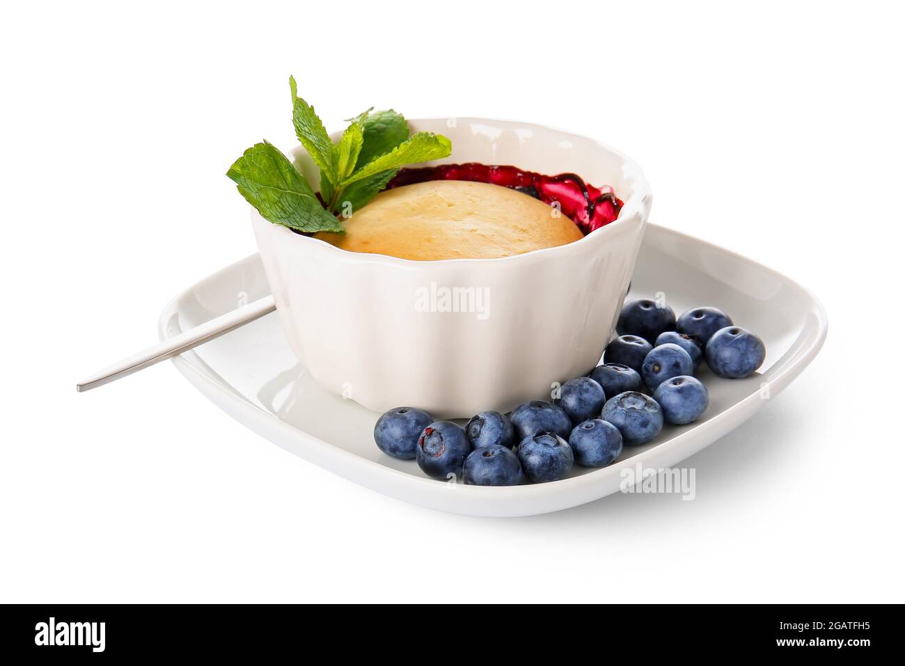 Ramekin with blueberry cobbler on white background Stock Photo Alamy